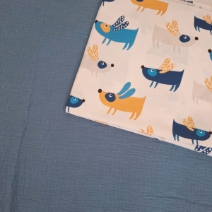 Wkładka do wózka - Twój Projekt - Psy 4 Muślin niebieski