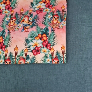 Wkładka do wózka - Twój Projekt - Hawaiian parrots 1 Muślin chłodny zielony