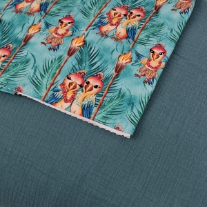 Wkładka do wózka - Twój Projekt - Hawaiian parrots 5 Muślin chłodny zielony