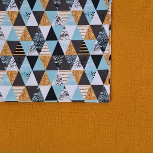 Wkładka do wózka - Twój Projekt - Shiny mint triangles Muślin musztardowy